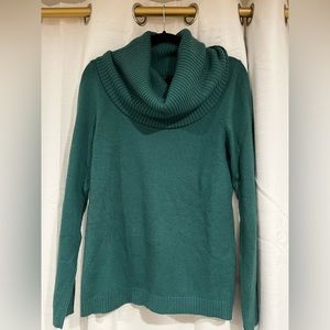 Emerald green cowl neck sweater.